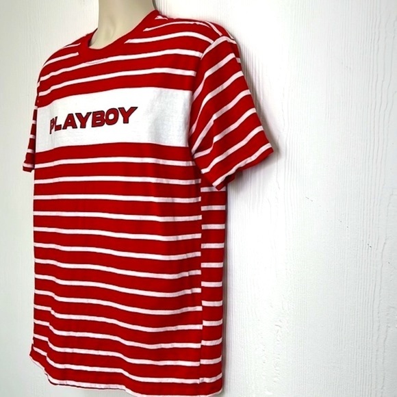 Playboy By PACSUN - Electronic Red & White Stripe Playboy Short Sleeve T Medium - Picture 6 of 12